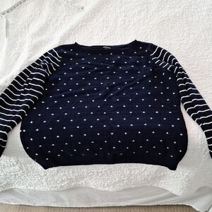 Talbots 2x Navy Blue White Polka Dot Stripe Stripes Striped Sweater
